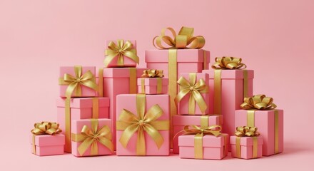 Obraz premium Beautifully Wrapped Presents with Gold Ribbons