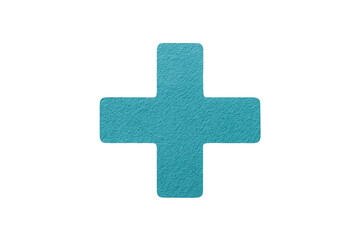 Obraz premium Textured Teal Plus Symbol with Rounded Corners Isolated on Black