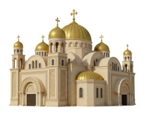 Architectural golden dome cathedral city center 3d model artistic perspective. Cut out png