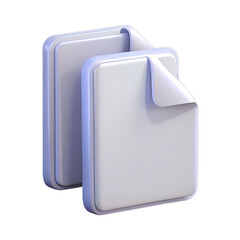Clean White Plastic 3D Overlapping Paper Sheets Icon with Subtle Curvature on Transparent Background