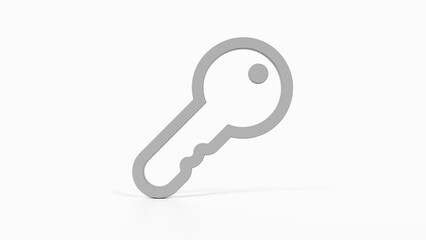 8K Gray 3D Render of Key Icon with White Background for Security Apps, Access Control, and Password Management

