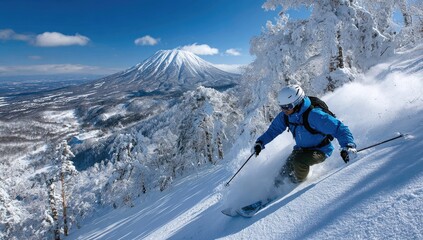 Niseko ski resort, a snow-covered mountain in the background