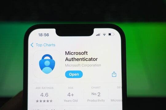 Roosendaal, The Netherlands - August 09, 2025: A smartphone displaying the logo of Microsoft Authenticator in the App Store.