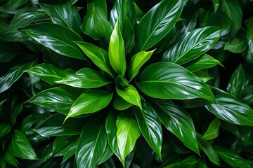 lush green leaves with vibrant glossy texture creating a fresh and natural background
