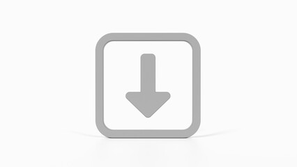 8K Gray 3D Render of Down Arrow Icon with White Background for Downloads, Navigation, and User Interfaces

