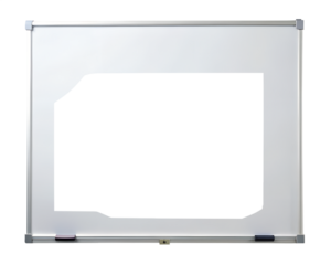 Empty whiteboard with a blank space for text isolated on transparent background