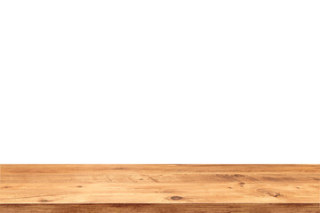 empty wooden table top in foreground isolated on background with clipping path. used for template mock up for display or montage products. showing your objects or mounting. wooden counter.