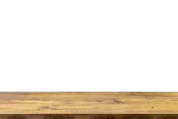 empty wooden table top in foreground isolated on background with clipping path. used for template mock up for display or montage products. showing your objects or mounting. wooden counter.