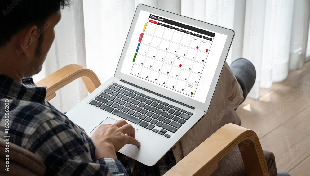 Poster calendar on computer software application for modish schedule planning for personal organizer and on