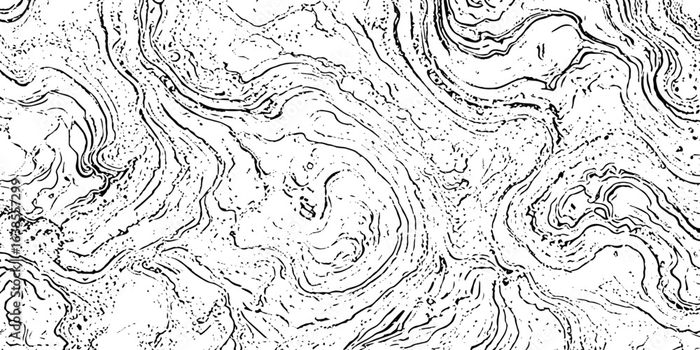 Poster grunge striped black and white texture with organic geometric patterns with swirling lines and scatt