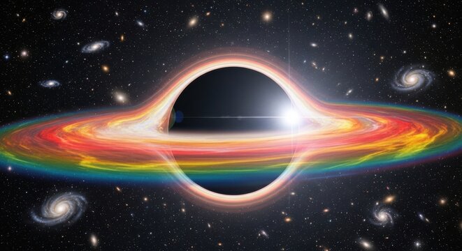 Massive celestial object emitting colorful light in the vastness of space