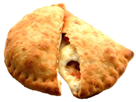 Golden panzerotti oozing cheese isolated on a transparent background