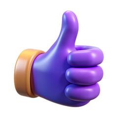 Glossy Plastic 3D Thumbs-Up Hand Icon with Smooth Curves and Realistic Details on Transparent Background