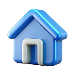 Contemporary Bold Glossy Plastic 3D Home Symbol with Rounded Corners on Transparent Background