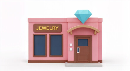 Pink 3D Jewelry Store with Diamond Icon