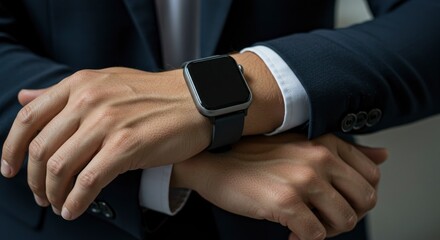 Obraz premium Man in suit with smart watch hands crossed