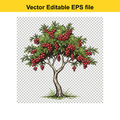 Obraz premium Cherry Tree Botanical Illustration – Vintage Ink Linocut Style