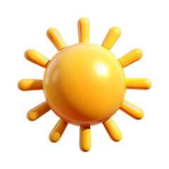 Bright Glossy Plastic 3D Sunshine Symbol with Circular Radiating Rays on Transparent Background