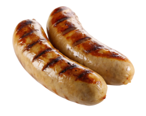 Grilled bratwurst sausages isolated on a transparent background