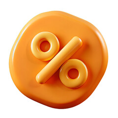 Orange Glossy Plastic 3D Percentage Icon with Rounded Shapes for Sales or Promotions on Transparent Background