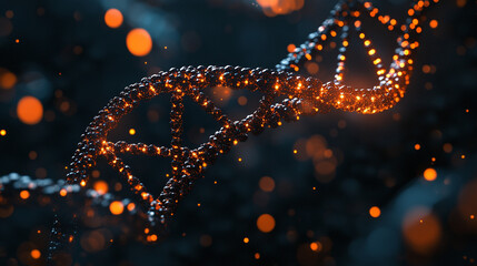 Futuristic holographic DNA double helix model being edited by an AI cursor interface. Neon light effects, 3D biotechnology visualization, and advanced digital genetics concept in a vertical format.

