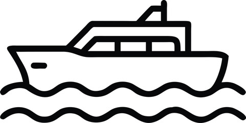 Obraz premium Black and white outline illustration of a motor yacht on wavy water boat ocean