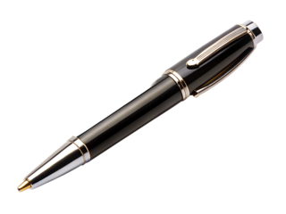 A black and silver pen, a writing instrument for office and school, isolated on transparent background