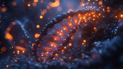 Futuristic holographic DNA double helix model being edited by an AI cursor interface. Neon light effects, 3D biotechnology visualization, and advanced digital genetics concept in a vertical format.

