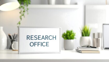 Bright and organized research office setting with modern decor and greenery elements