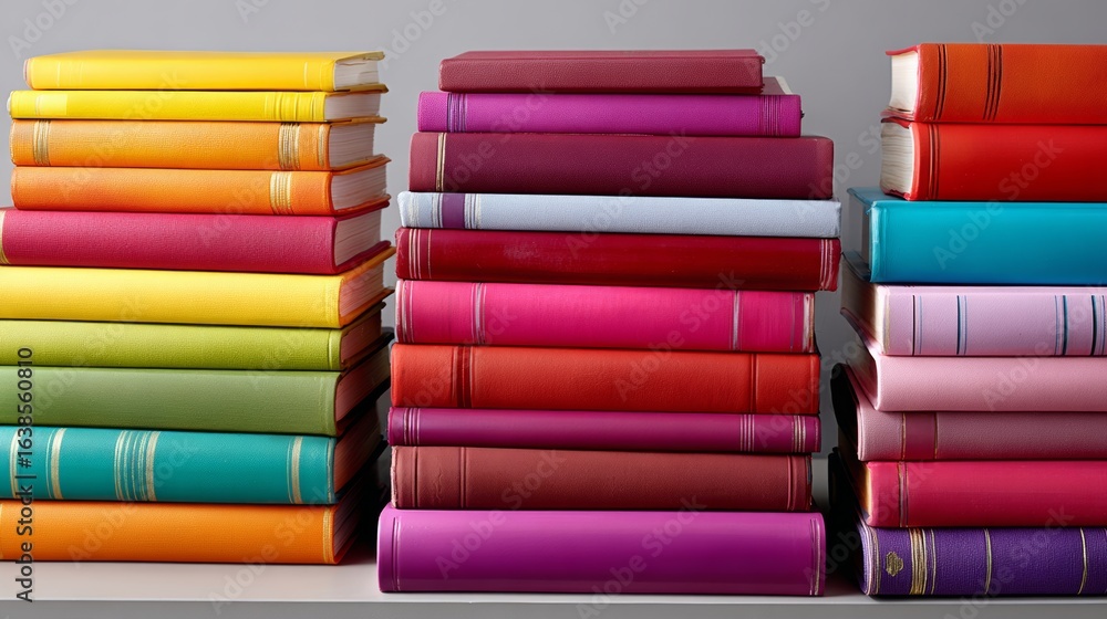 Aufkleber stack of books with a rainbow of colors. the books are arranged in a row on a shelf
