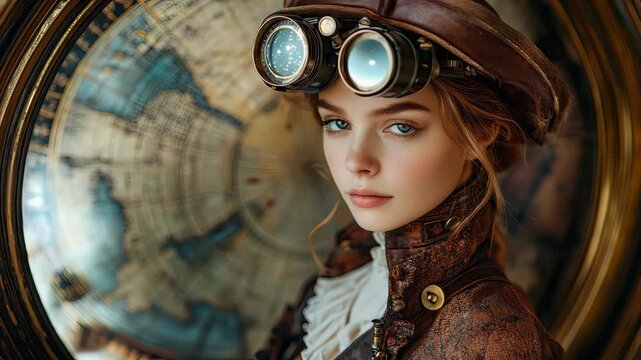 Steampunk Explorer with Goggles and Vintage Map