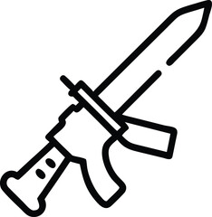 Black outline icon of a rifle with bayonet weapon military