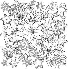 Fototapeta premium christmas, pattern, flower, vector, floral, design, seamless, vintage, illustration, ornament, decoration, art, wallpaper, nature, decor, texture, element, flowers, mandala, leaf, retro, ornate, lace,