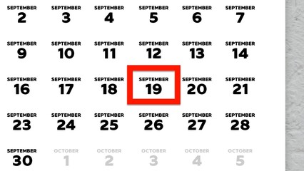 Close-up of the date September 19th marked with a red cursor on the wall calendar 2025
