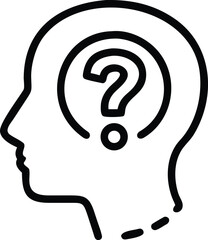 Black outline of a human head profile with a question mark inside silhouette face
