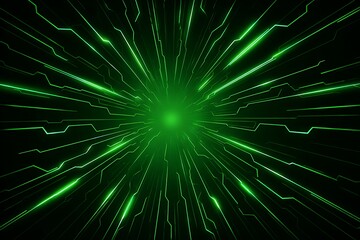Dynamic green digital data tunnel effect with glowing lines, representing futuristic technology, speed, and information flow in a modern network.