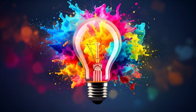 Colorful lightbulb with vibrant splashes