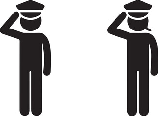 Stick Figure Saluting – Minimal Silhouettes with Hats and Gender Variation