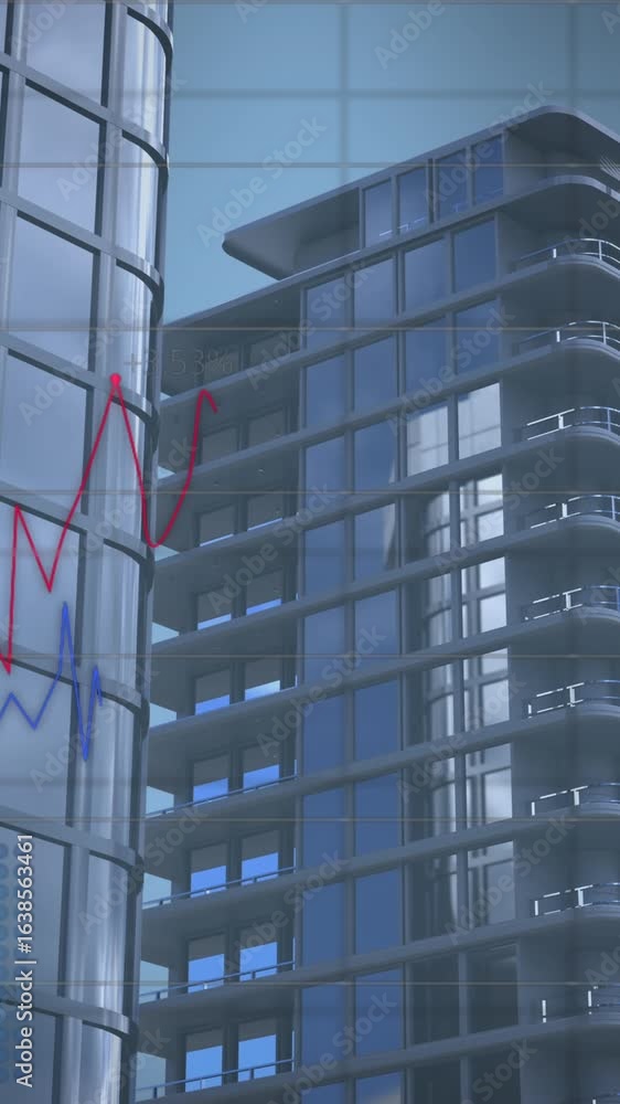Aufkleber animation of statistical data processing against tall buildings