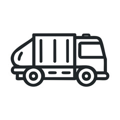 Simple black and white outline of a garbage truck on white background