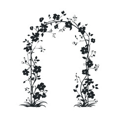 Fototapeta premium Ornate floral arch silhouette with delicate blossoms on white background