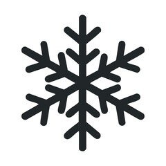 Black snowflake icon on white background: winter and weather symbol