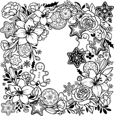 Fototapeta premium christmas, pattern, flower, vector, floral, design, seamless, vintage, illustration, ornament, decoration, art, wallpaper, nature, decor, texture, element, flowers, mandala, leaf, retro, ornate, lace,