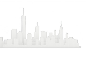 Fototapeta premium White paper cut out of new york city skyline including one world trade center with transparent background
