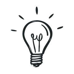 Hand-drawn light bulb illustration with radiating light beams