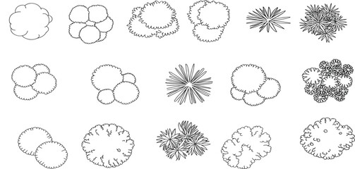 PTop view collection of different tree symbols for landscape design, architectural plans, garden layout, and urban planning projects, vector illustrationint