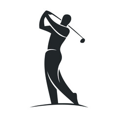 Silhouette of a male golfer swinging a club on white background