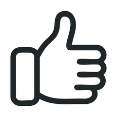 Black and white thumbs up icon for positive feedback and approval