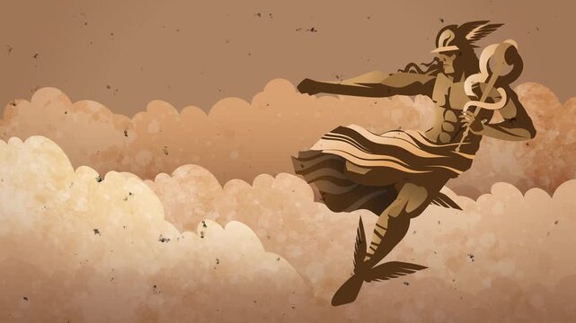 hermes mercury messenger of gods flying in the sky