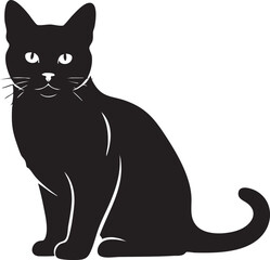 Obraz premium Black cat sitting and looking forward silhouette